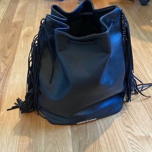 🌼 Victoria's Secret Black Pleather Fringe Backpack - Like new!